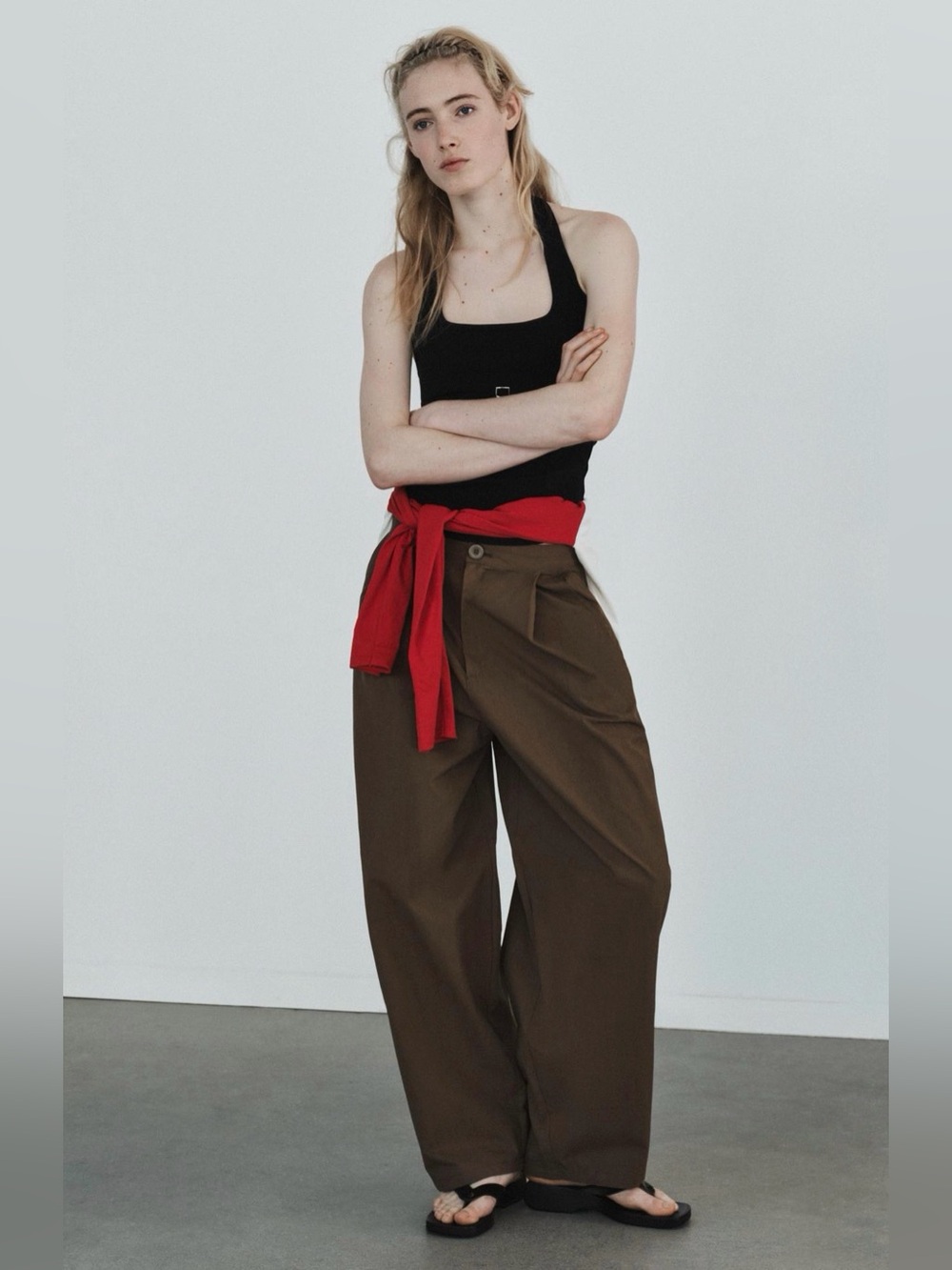 ZARA Pleated Balloon Brown Pants NWT Size S